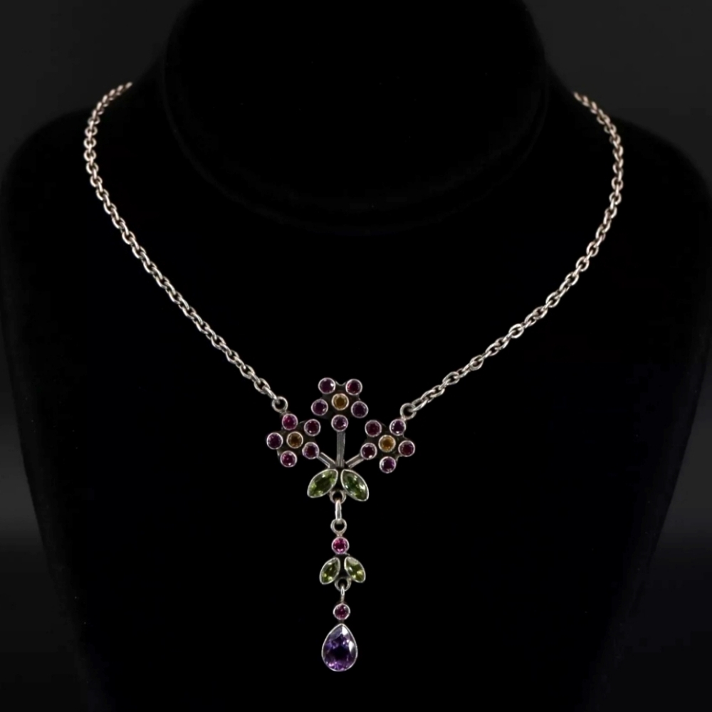 Nicky Butler 925 Sterling Silver Designer Necklace Peridot Amethyst Vintage NB